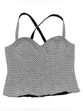 Vintage CACHE Y2K Corset Top Herringbone Bustier Black White L
